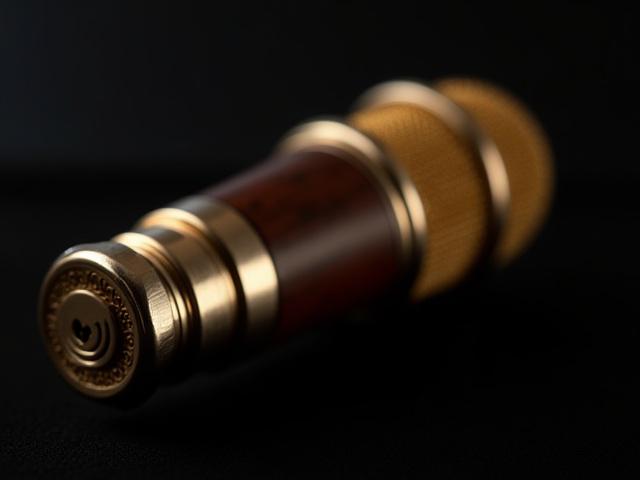 Microphone à condensateur artisanal avec des composants en laiton et une finition en bois